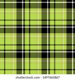 Seamless pattern in amazing black, bright green and white colors for plaid, fabric, textile, clothes, tablecloth and other things. Vector image. 