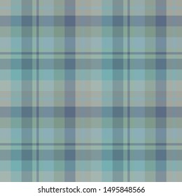 Seamless pattern in amazing discreet blue, green and grey colors for plaid, fabric, textile, clothes, tablecloth and other things. Vector image. 