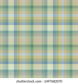 Seamless pattern in amazing discreet green, blue, yellow, grey and brown colors for plaid, fabric, textile, clothes, tablecloth and other things. Vector image. 