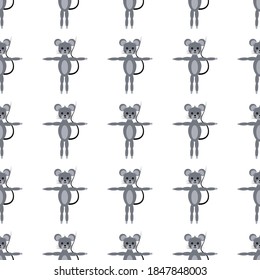 Seamless pattern with amazing sport mice on a white background. Animals in a flat style. Cartoon mammals rodents in relaxation.
Stock vector illustration for design, decor, fabric, wrapping paper