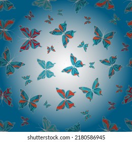 Seamless pattern amazing super cute abstract and nice picture. Vector illustration. Butterflies. Blue colors.