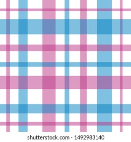 Seamless pattern in amazing white, blue and pink colors for plaid, fabric, textile, clothes, tablecloth and other things. Vector image. 