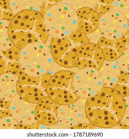 Patrón inquebrantable de galletas americanas con chip de chocolate y dragado de color en vector