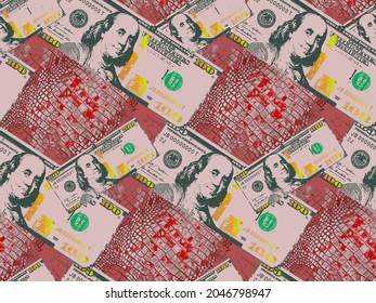 Seamless pattern. American dollar and crocodile skin texture.