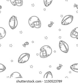 Seamless pattern american football doodles hand drawn Line icons with stars on white Background.printing wallpaper.vector illustration