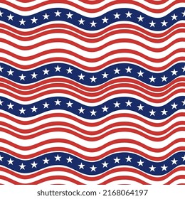 Seamless pattern of american independence day background with united states flag in wavy style.