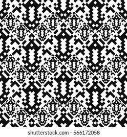 Seamless pattern with american indian style. Embroidery plaid. Dotted navajo background. Textile geo print. Tribal swatch