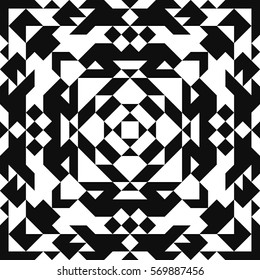 Seamless pattern with american indian style. Tribal boho plaid. Black and white navajo background. Textile geo print. Monochrome swatch