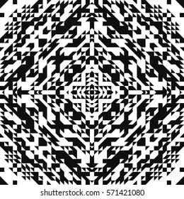 Seamless pattern with american indian style. Tribal boho plaid. Black and white navajo background. Textile geo print. Monochrome swatch