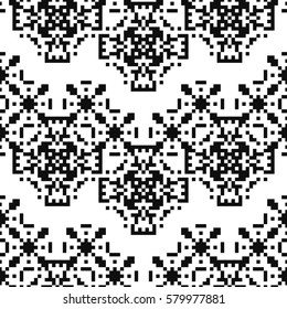 Seamless pattern with american indian style with dotted flowers. Tribal ornament plaid. Navajo background. Textile geo print. Abstract floral ethnic swatch.