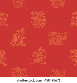 Seamless pattern with American Indians relics dingbats characters for your design