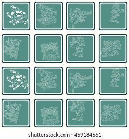 Seamless pattern with American Indians relics dingbats characters for your design