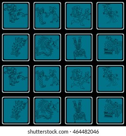 Seamless pattern with American Indians relics dingbats characters 