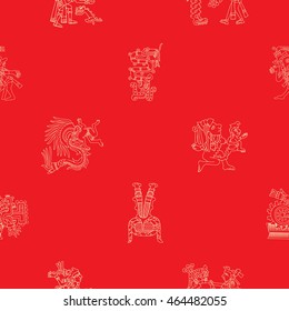 Seamless pattern with American Indians relics dingbats characters 