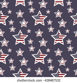 Seamless pattern with American stars on blue background.