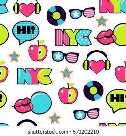 seamless pattern with american trendy color patches and stickers