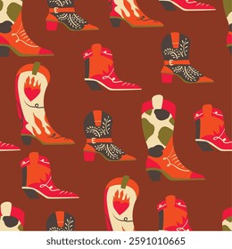 Seamless pattern with Americans cowboy boots. Vector.