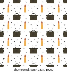The seamless pattern of the ammunition and aluminum box. 