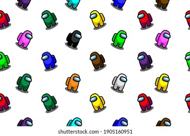 Seamless pattern with among us astronauts from computer game.Vector illustration in EPS 10
