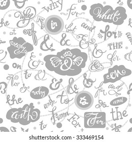 Seamless pattern with ampersand and catchwords, hand drawn vector.