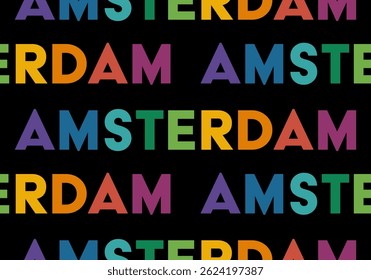Patrón sin fisuras con Amsterdam. Fondo colorido de la tipografía del Vector de AMSTERDAM
