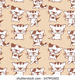 Seamless pattern- amusing cartoon kittens 