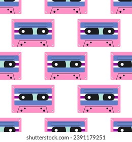 Seamless pattern with analogue music cassette tape.