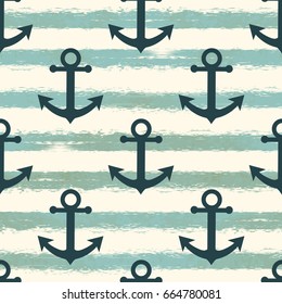 Seamless pattern with anchor. Can be used on packaging paper, fabric, background for different images, etc. Freehand drawing