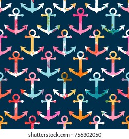 Seamless pattern with anchor. Can be used on packaging paper, fabric, background for different images, etc. Freehand drawing