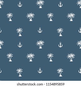 Seamless pattern with anchor and coconut palm tree island. Tropical wallpaper background. Vector Illustration EPS10