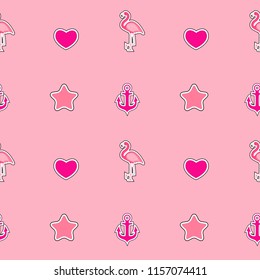 Seamless pattern with anchor, heart, flamingo. Tropical wallpaper background. Vector Illustration EPS10