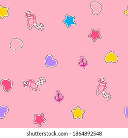 Patrón incomparable con ancla, corazón, flamingo y palmera de coco. Fondo de fondo de fondo tropical. EPS10 de ilustración vectorial