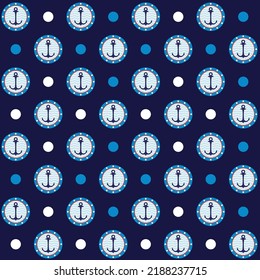 Seamless pattern of anchor icon and blue dots