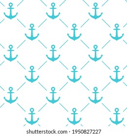 Seamless pattern with anchor icons over white background. Nautical symbol, vector