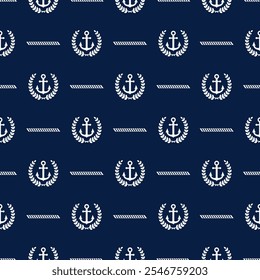 Seamless pattern with anchor and laurel wreath. Sail strip. Sailing. Sea anchors. Marine prints. Boat cruise. Mautical background. Maritime patern. Simple striped ship design. Vector illustration