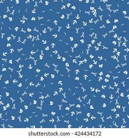 Seamless pattern with anchor, lighthouse and seagull. Summer sea pattern. Marina background. Stock vector.