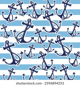 Seamless pattern with anchor, nautical print for textiles or fabric