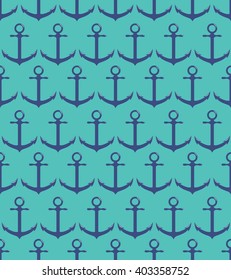 Seamless pattern with anchor on blue background. Vector illustration.