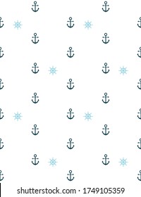 Seamless pattern with anchor and rudder motif over white background. Usable for wallpapers, wrapping papers, textile design etc