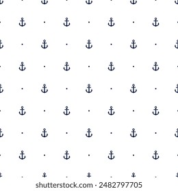 Seamless pattern with anchor. Sail strip. Sailing. Repeated sea anchors. Marine prints. Boat cruise. Repeating mautical background. Maritime patern. Simple design. Small motive. Vector illustration