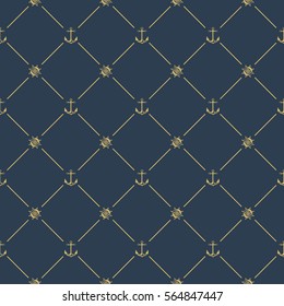 Seamless pattern with anchor, steering wheel.