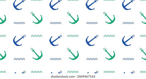 Seamless pattern with anchor and waves. Sea. Summer. Textile, cover, packaging. Vector design 