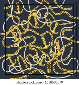 Seamless pattern anchors with chains. Ongoing backgrounds of marine theme. Vector illustration 