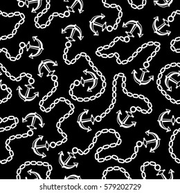 Seamless pattern anchors with chains. Ongoing backgrounds of marine theme. Vector illustration