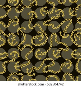 Seamless pattern anchors with chains. Ongoing backgrounds of marine theme. Vector illustration
