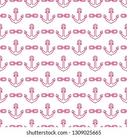 Seamless pattern with anchors and chains. Sea background. Design for banner, poster, textile, print.