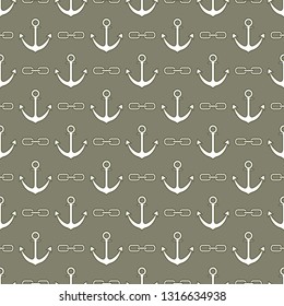 Seamless pattern with anchors and chains. Sea background. Design for banner, poster, textile, print.