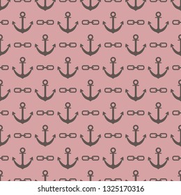 Seamless pattern with anchors and chains. Sea background. Design for banner, poster, textile, print.