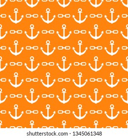 Seamless pattern with anchors and chains. Sea background. Design for banner, poster, textile, print.
