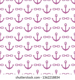Seamless pattern with anchors and chains. Sea background. Design for banner, poster, textile, print.